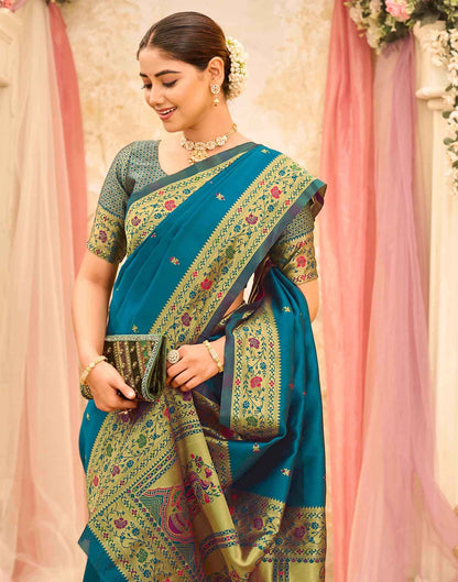 Rama Blue Silk Woven Paithani Saree