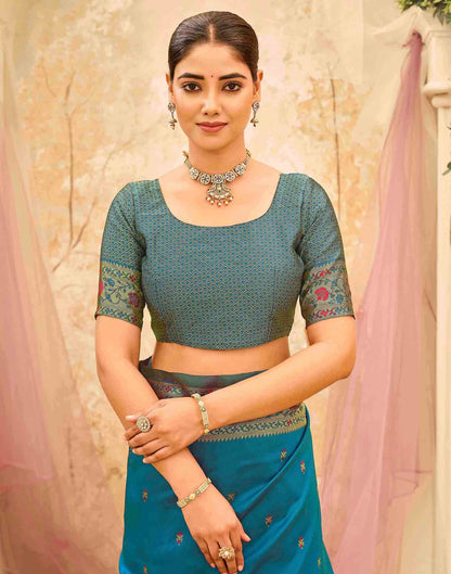 Rama Blue Silk Woven Paithani Saree