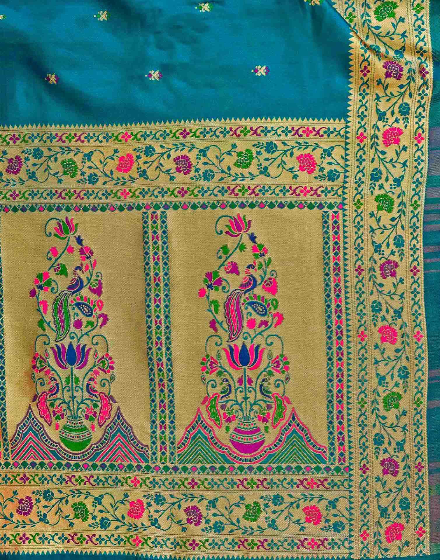 Rama Blue Silk Woven Paithani Saree