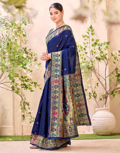 Navy Blue Silk Woven Paithani Saree