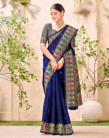 Navy Blue Silk Woven Paithani Saree