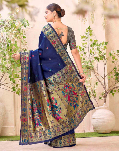 Navy Blue Silk Woven Paithani Saree
