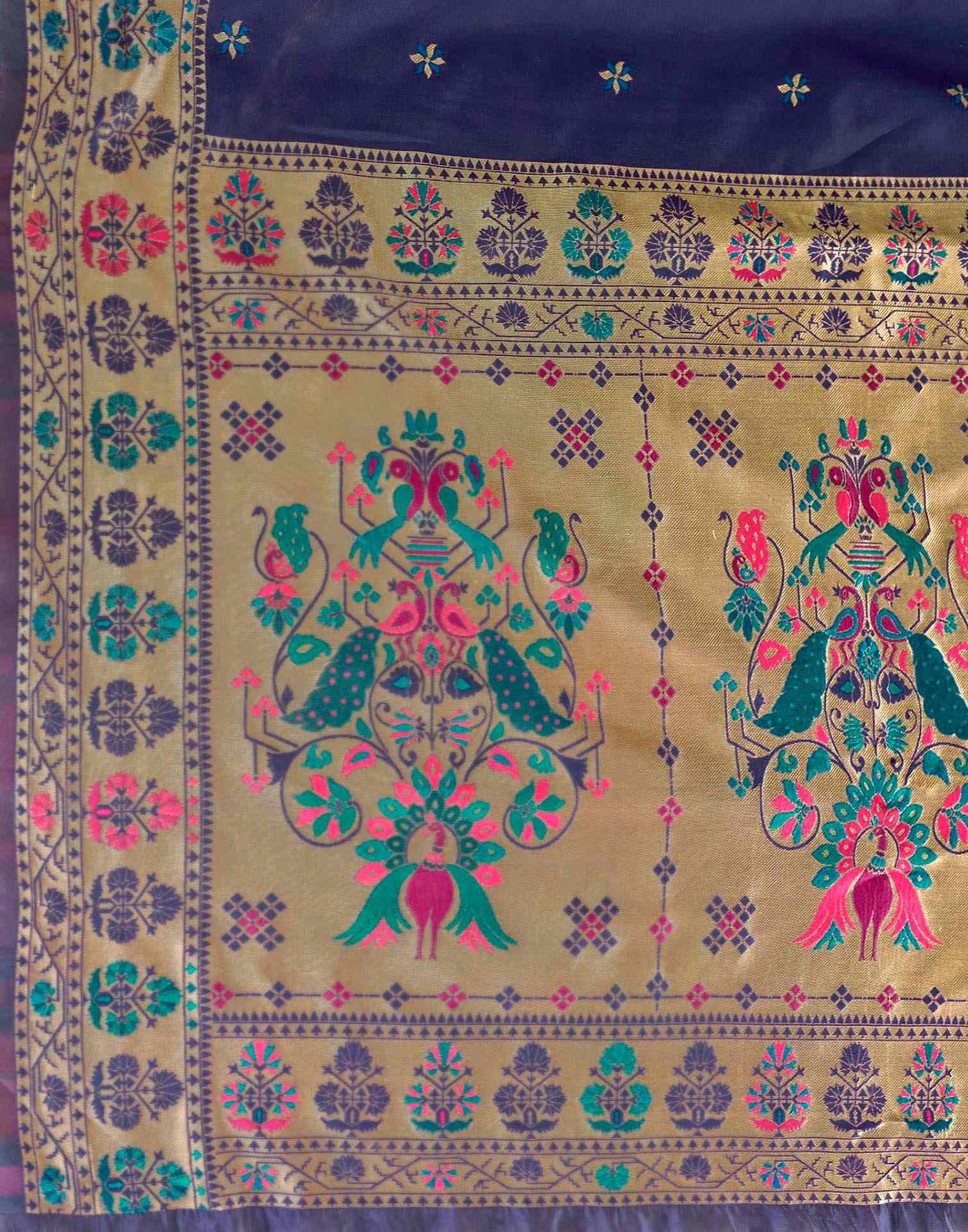 Navy Blue Silk Woven Paithani Saree