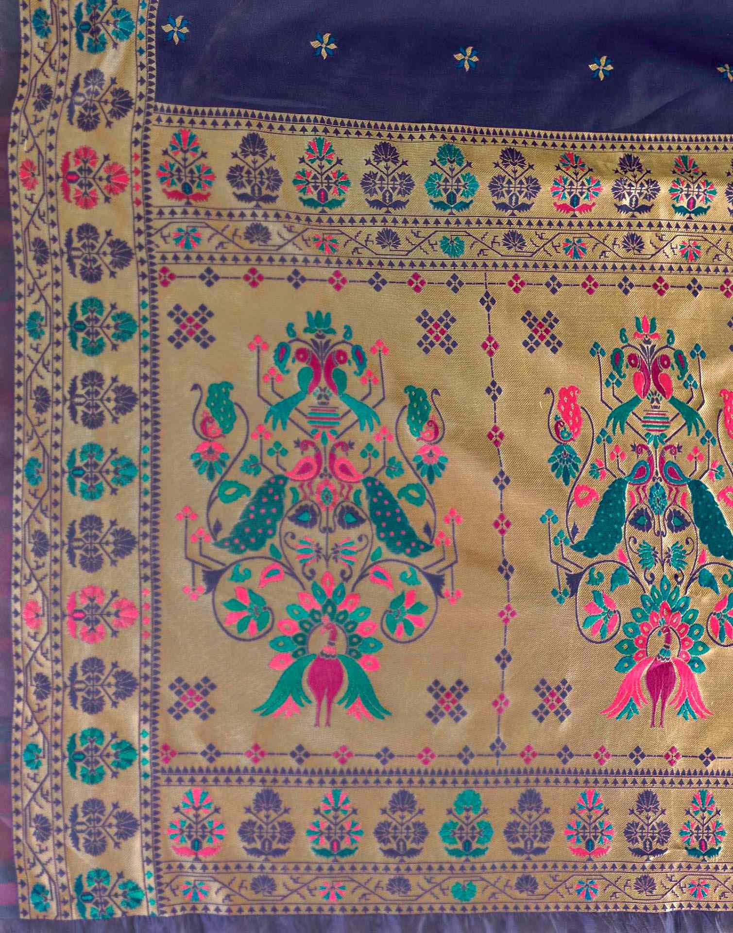 Navy Blue Silk Woven Paithani Saree