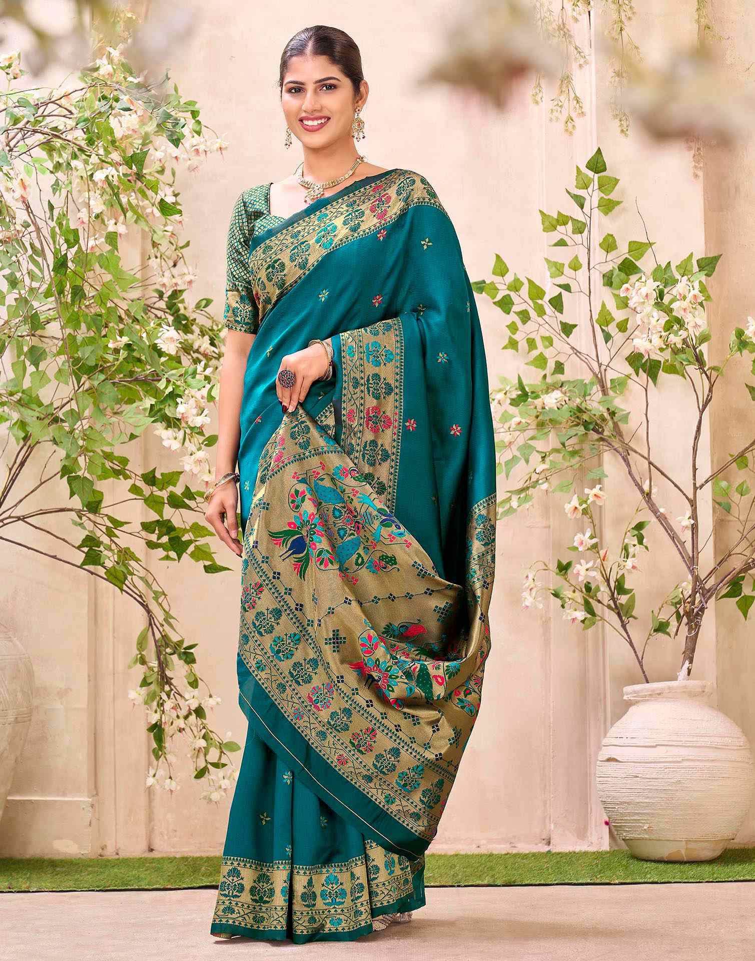 Rama Blue Silk Woven Paithani Saree