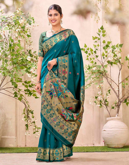 Rama Blue Silk Woven Paithani Saree