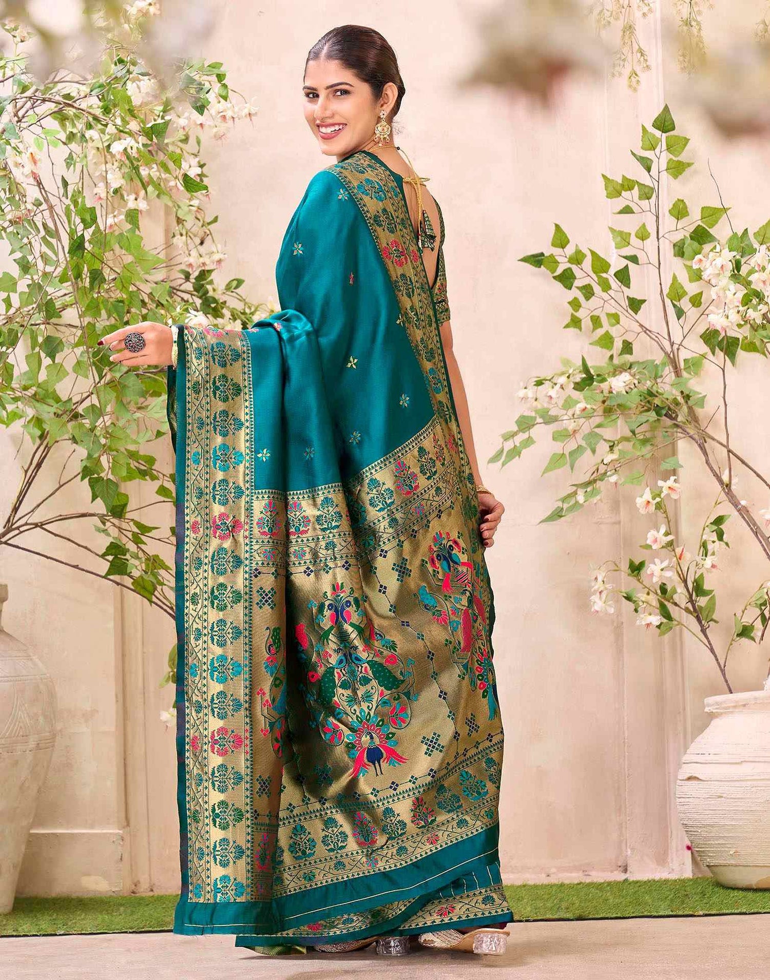 Rama Blue Silk Woven Paithani Saree