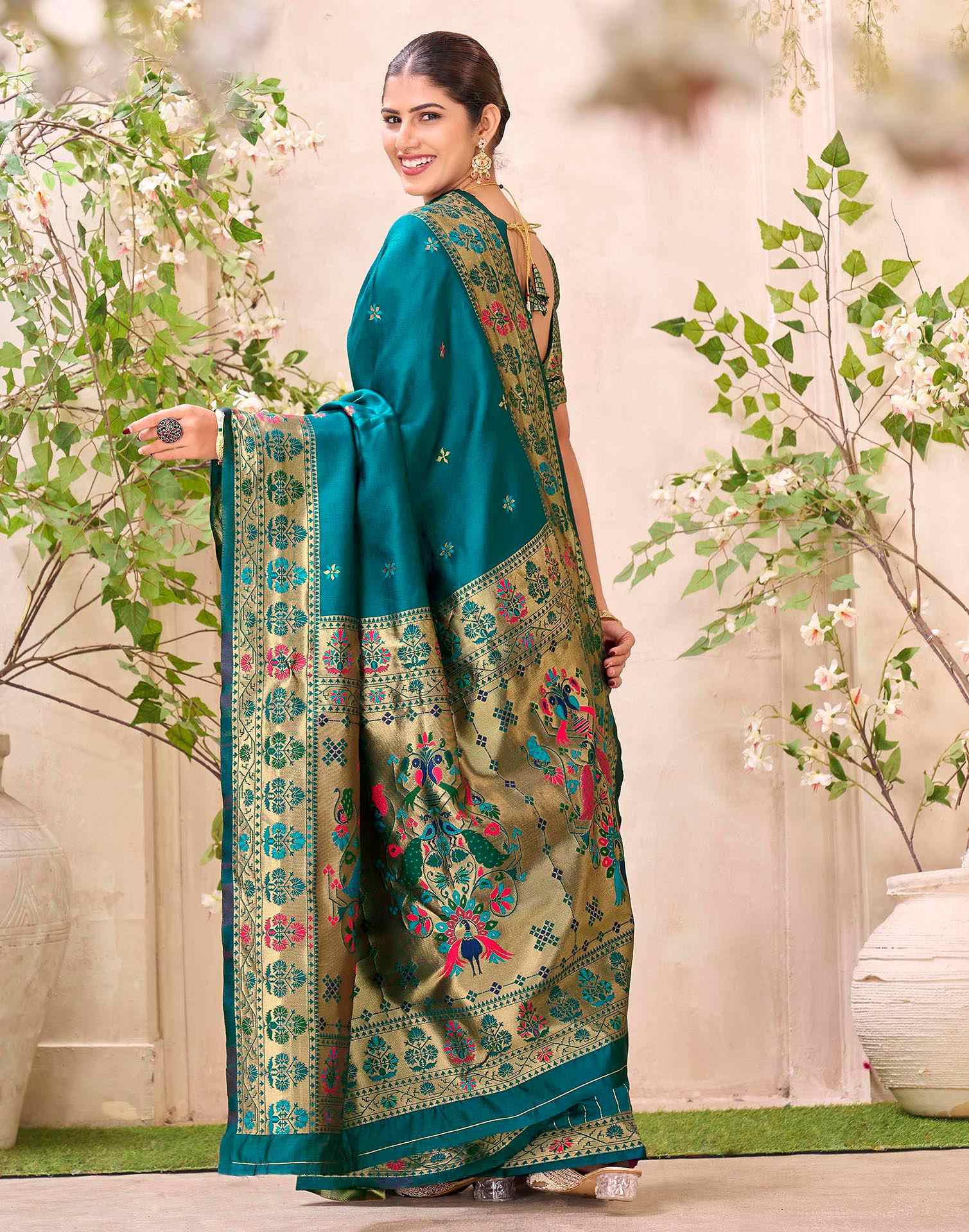 Rama Blue Silk Woven Paithani Saree