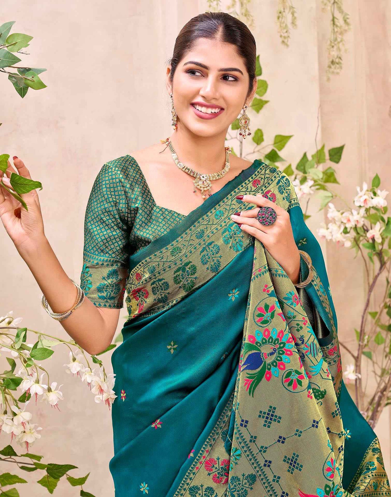 Rama Blue Silk Woven Paithani Saree