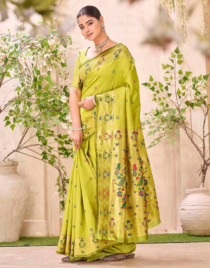 Lime Green Silk Woven Paithani Saree