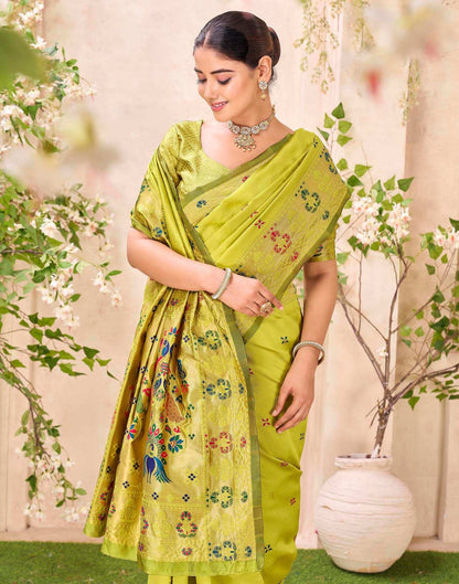 Lime Green Silk Woven Paithani Saree