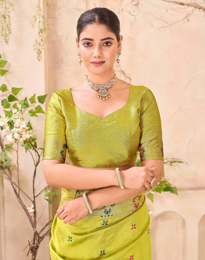 Lime Green Silk Woven Paithani Saree