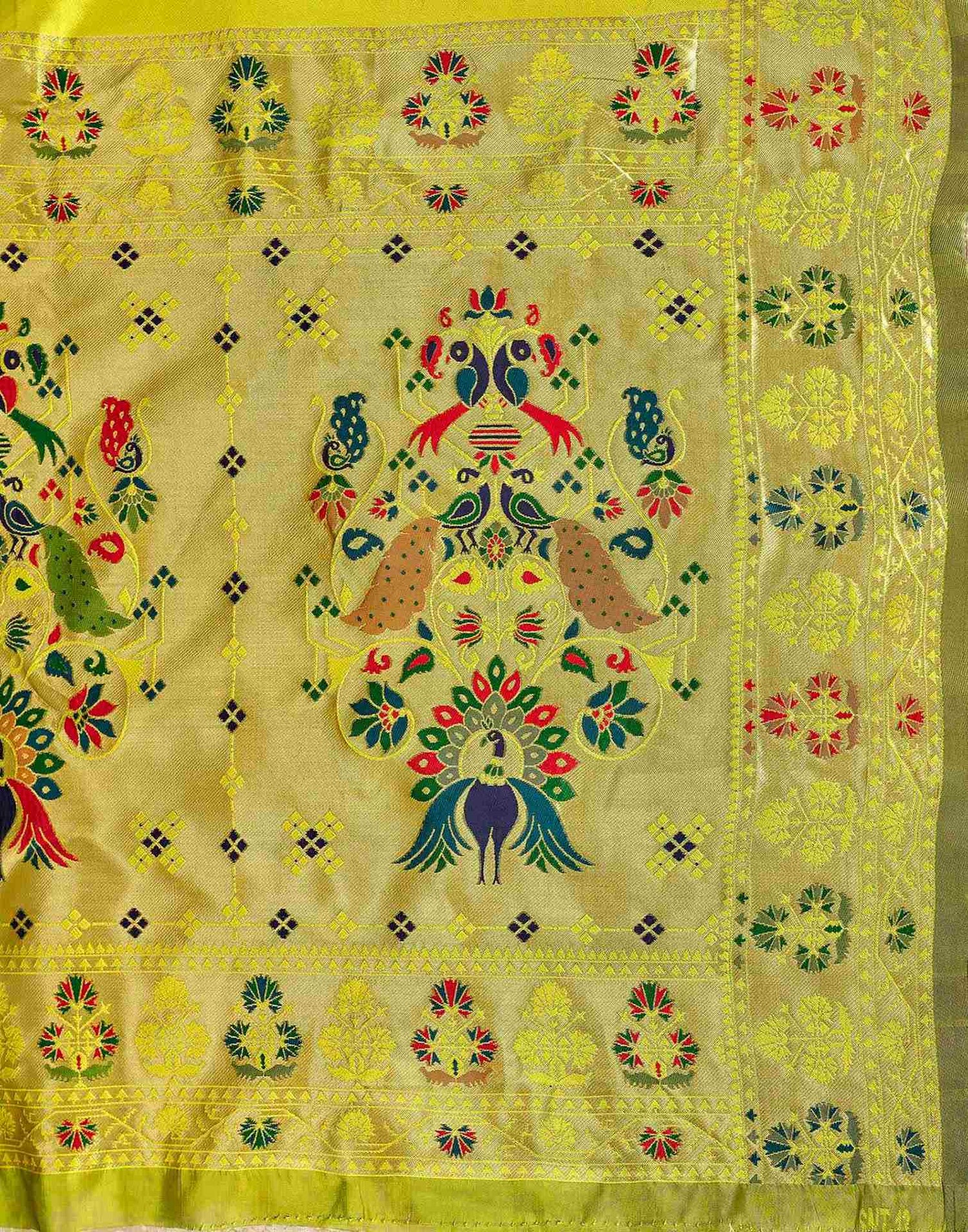 Lime Green Silk Woven Paithani Saree