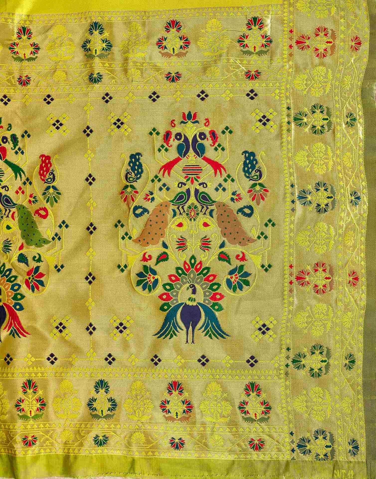 Lime Green Silk Woven Paithani Saree