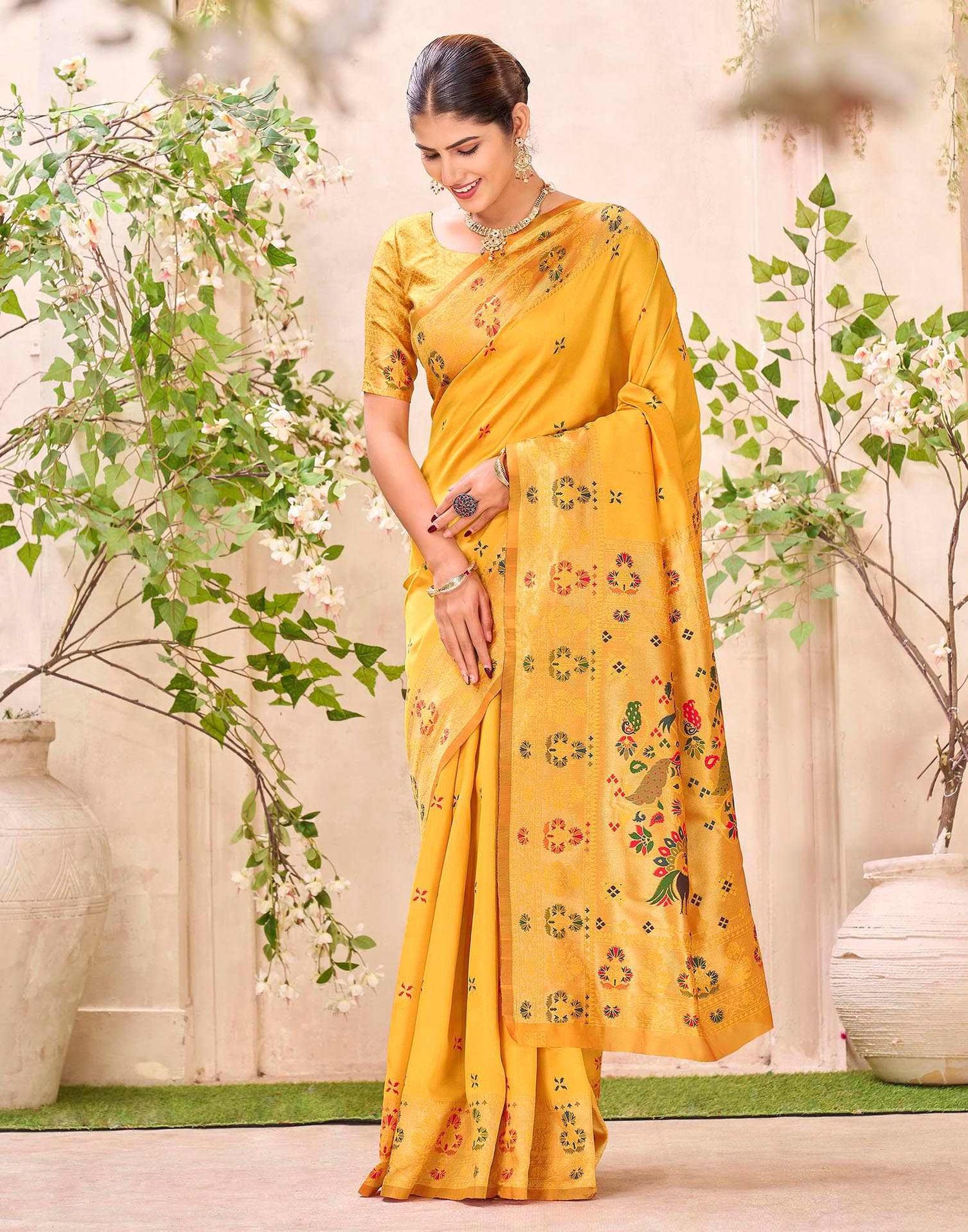 Yellow Silk Woven Paithani Saree