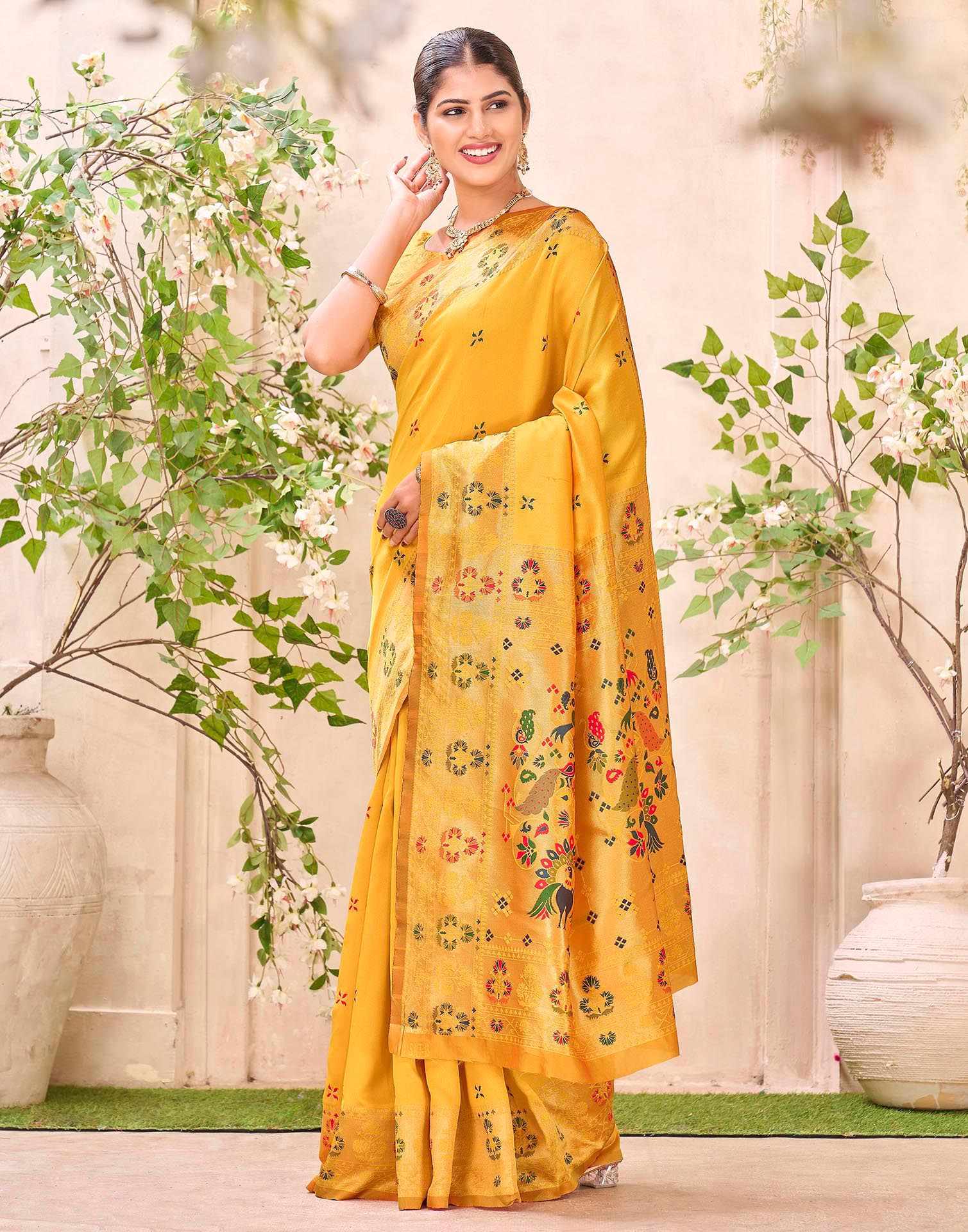 Yellow Silk Woven Paithani Saree