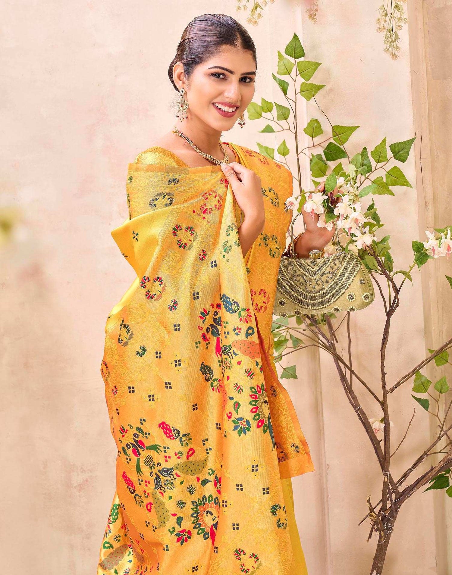 Yellow Silk Woven Paithani Saree