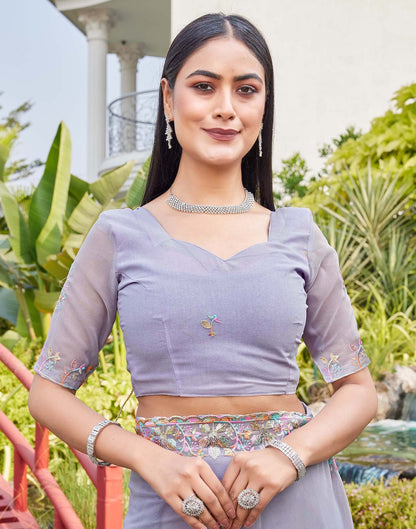 Grey Georgette Sequence Embroidery Saree
