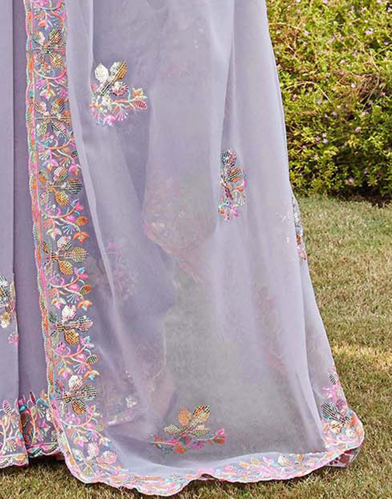 Grey Georgette Sequence Embroidery Saree