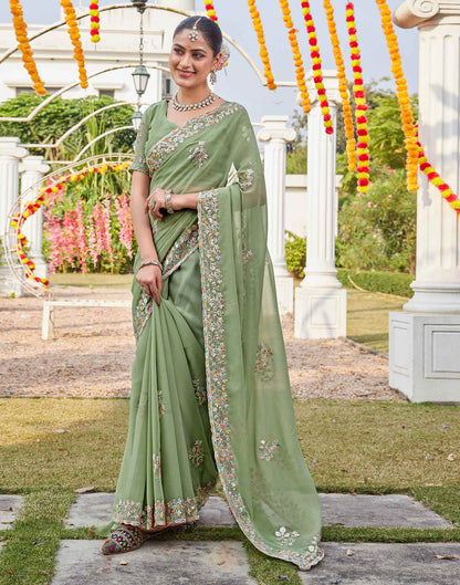 Pista Green Georgette Sequence Embroidery Saree