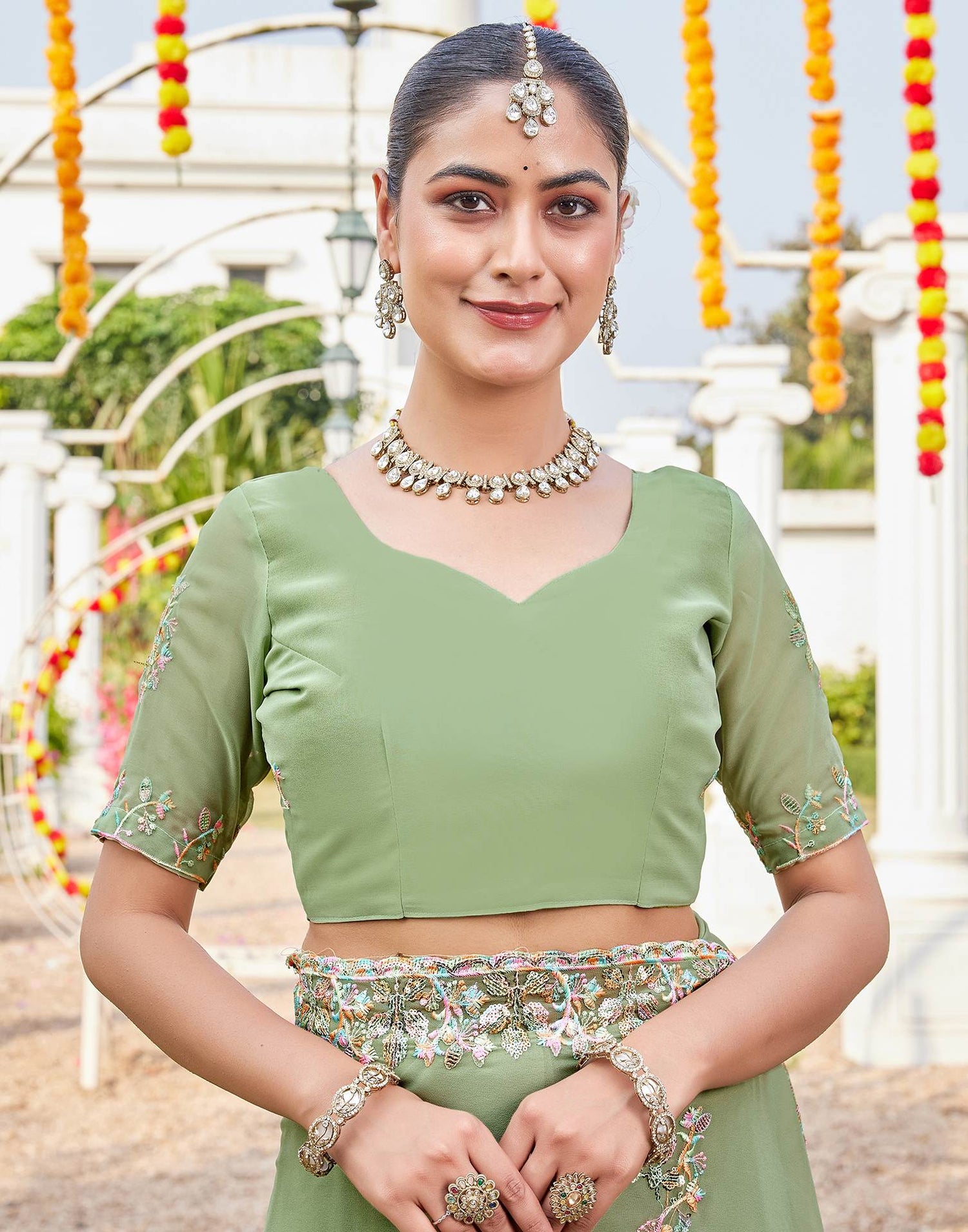 Pista Green Georgette Sequence Embroidery Saree
