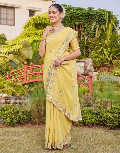 Light Yellow Georgette Sequence Embroidery Saree