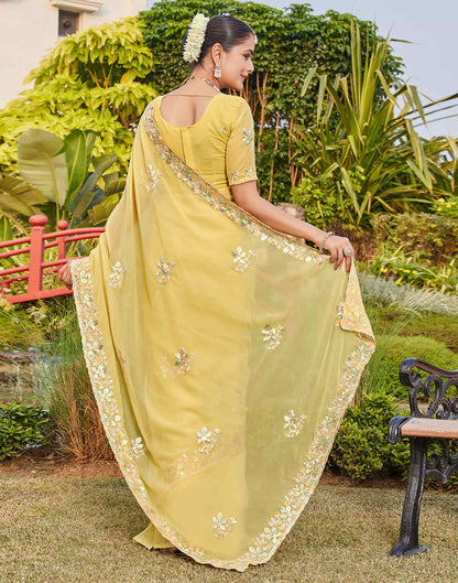 Light Yellow Georgette Sequence Embroidery Saree