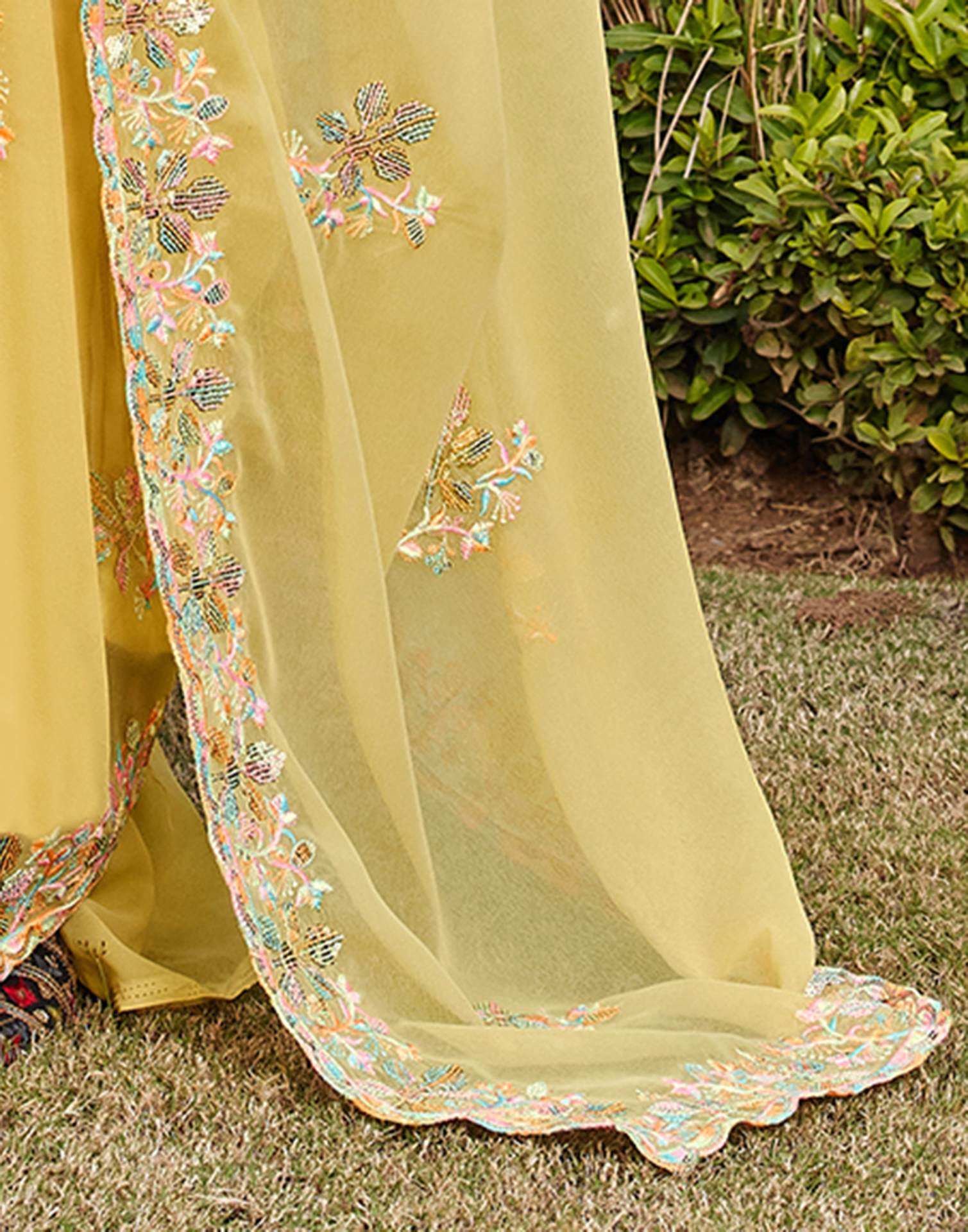 Light Yellow Georgette Sequence Embroidery Saree