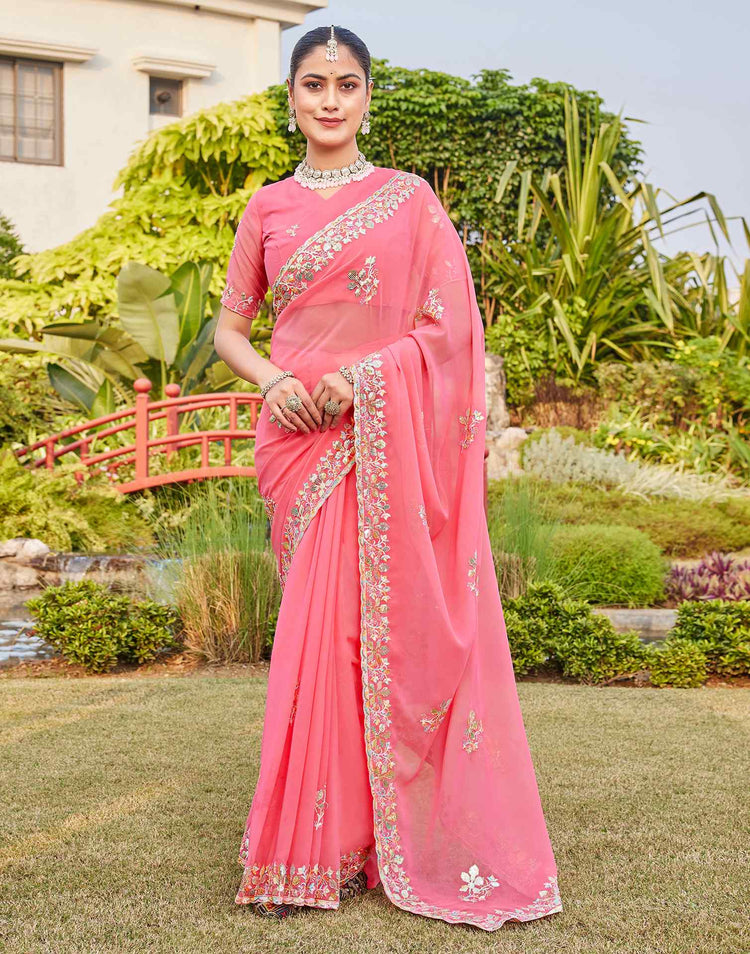 Pink Georgette Sequence Embroidery Saree