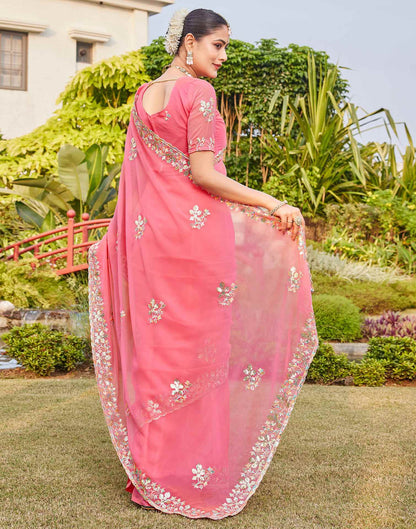 Pink Georgette Sequence Embroidery Saree