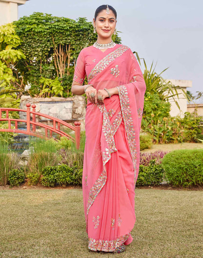 Pink Georgette Sequence Embroidery Saree