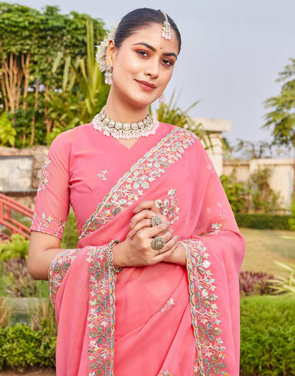 Pink Georgette Sequence Embroidery Saree