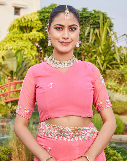Pink Georgette Sequence Embroidery Saree