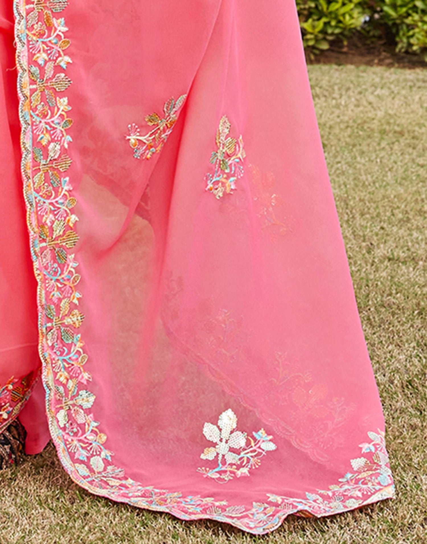 Pink Georgette Sequence Embroidery Saree
