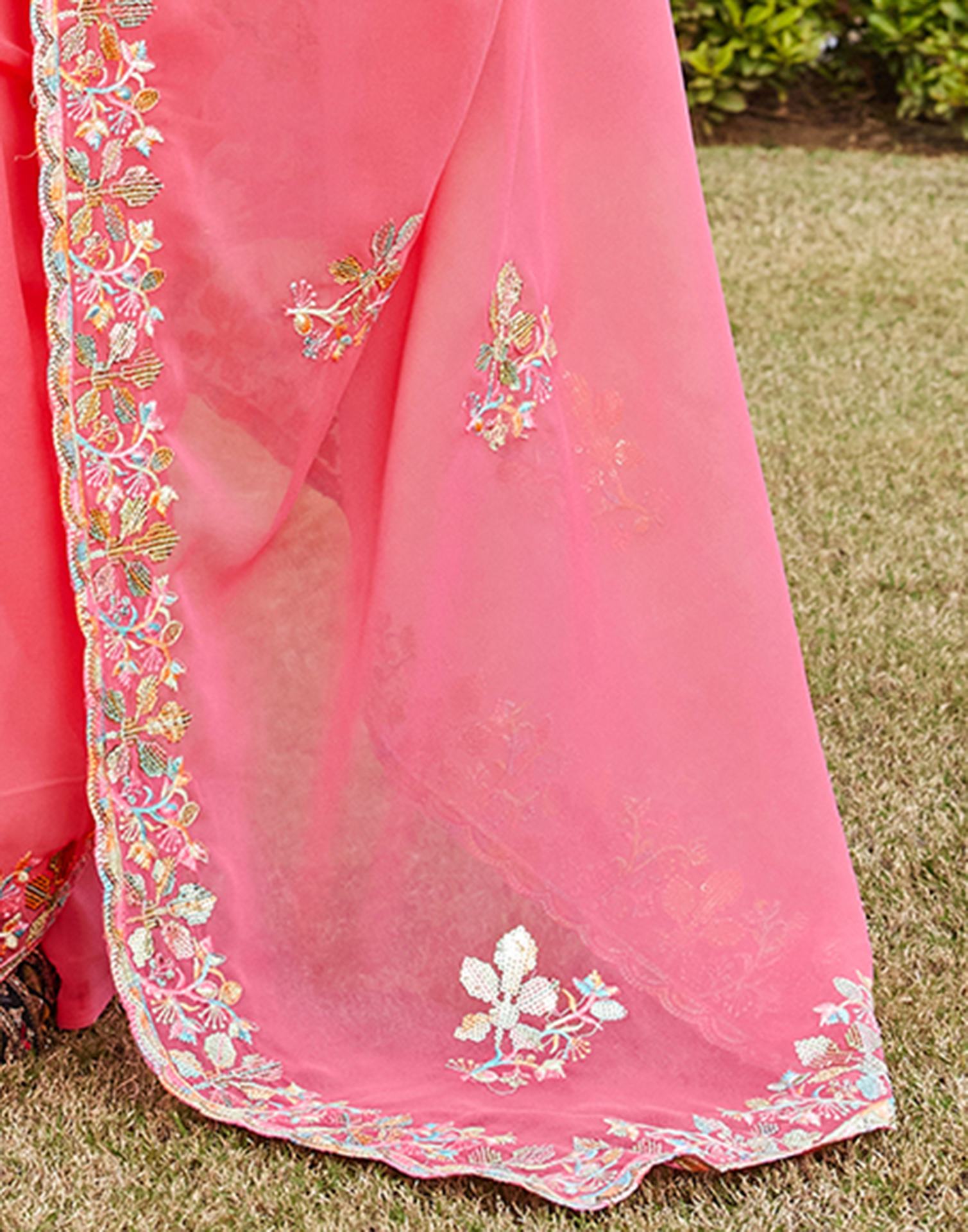 Pink Georgette Sequence Embroidery Saree