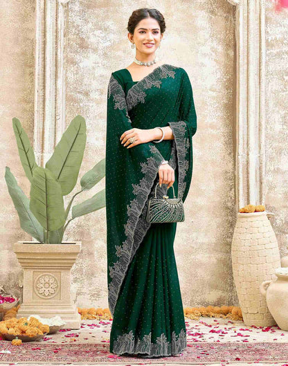 Dark Green Shimmer Stone Work Swarovski Saree