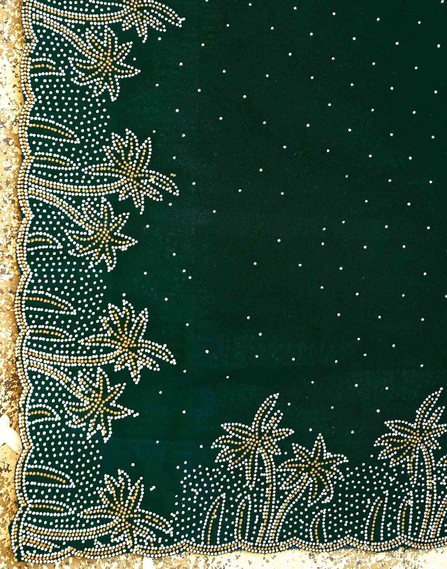 Dark Green Shimmer Stone Work Swarovski Saree
