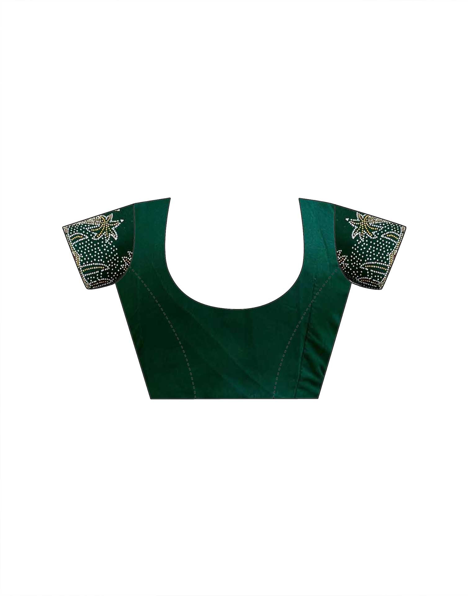 Dark Green Shimmer Stone Work Swarovski Saree