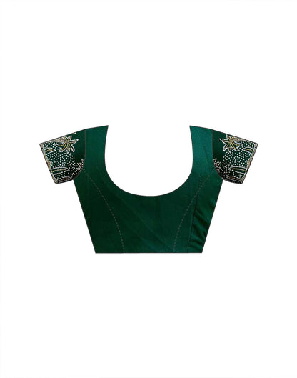Dark Green Shimmer Stone Work Swarovski Saree