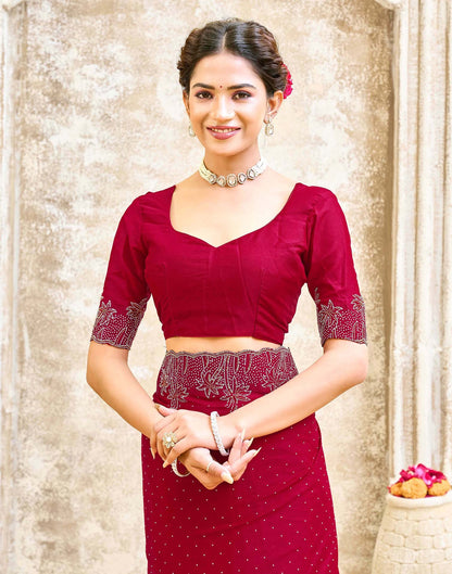 Maroon Shimmer Stone Work Swarovski Saree