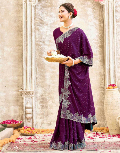 Dark Purple Shimmer Stone Work Swarovski Saree