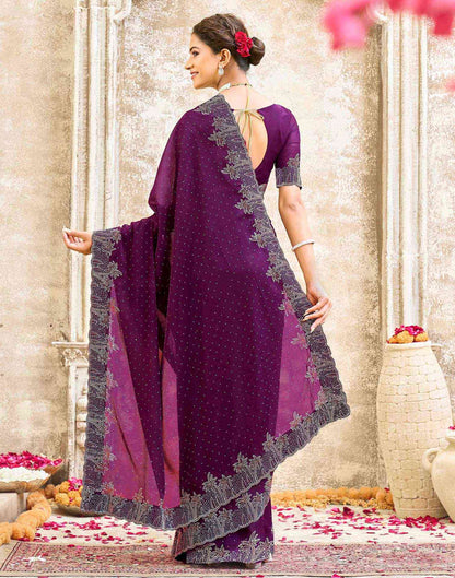 Dark Purple Shimmer Stone Work Swarovski Saree