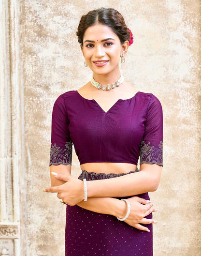 Dark Purple Shimmer Stone Work Swarovski Saree