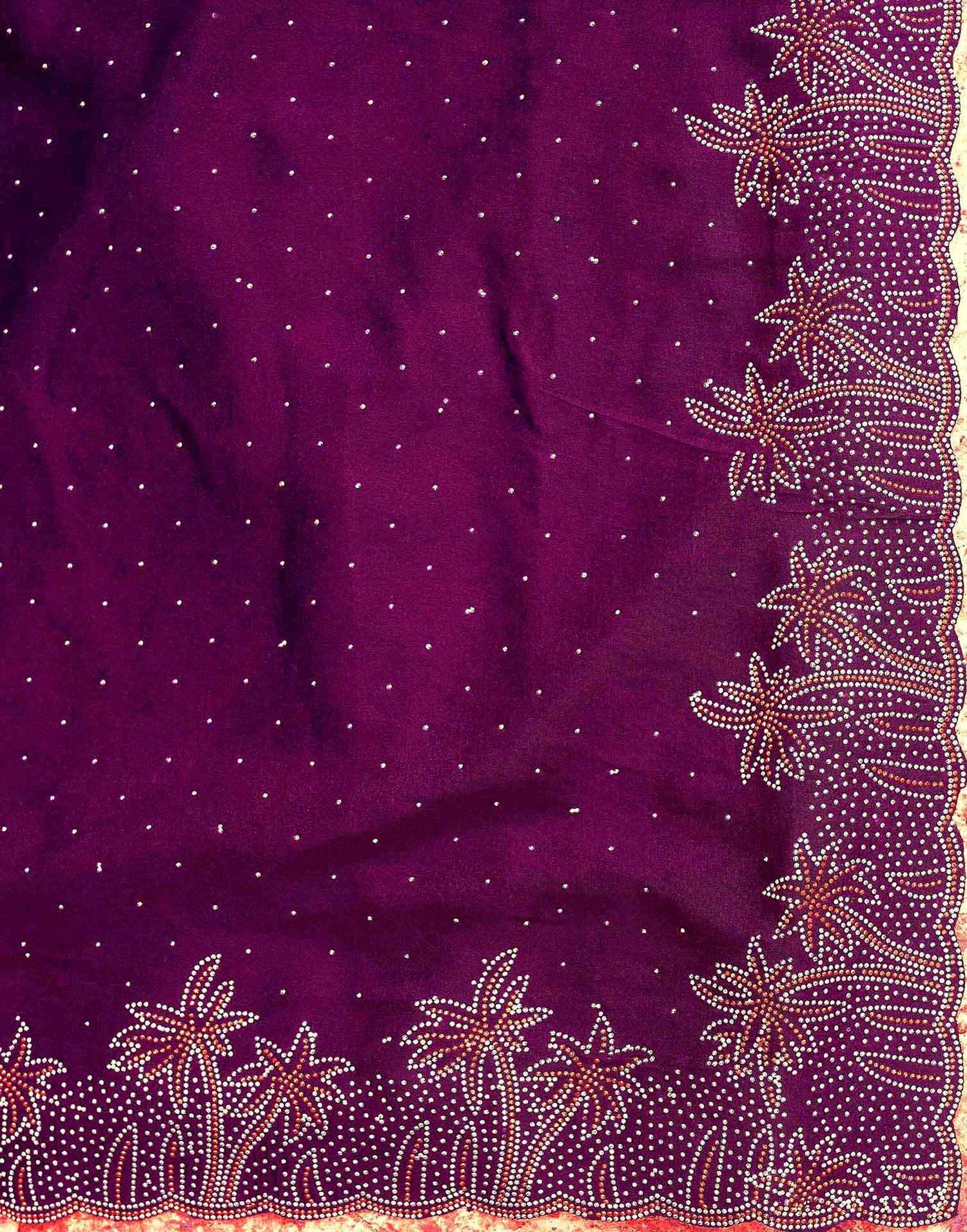 Dark Purple Shimmer Stone Work Swarovski Saree