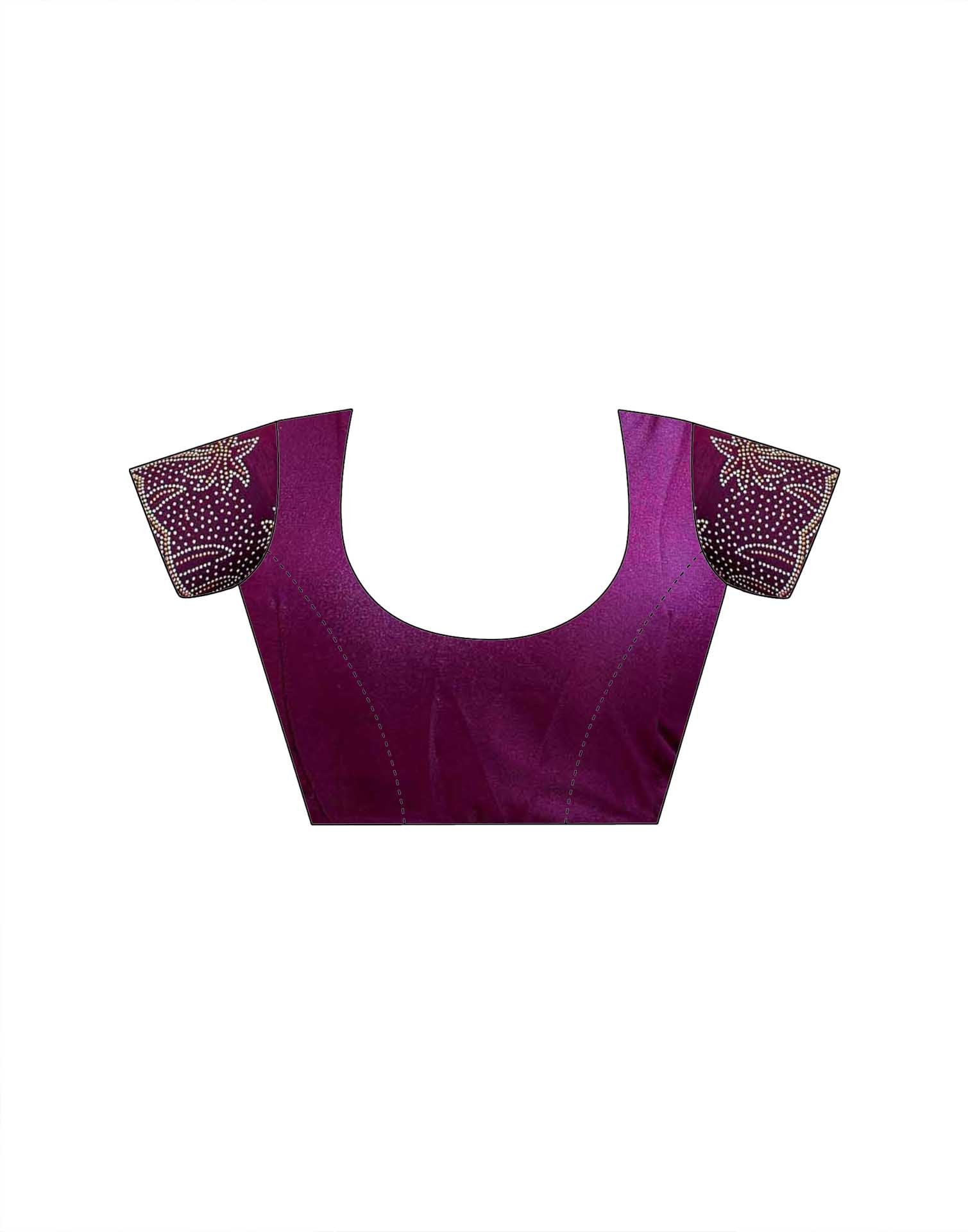 Dark Purple Shimmer Stone Work Swarovski Saree