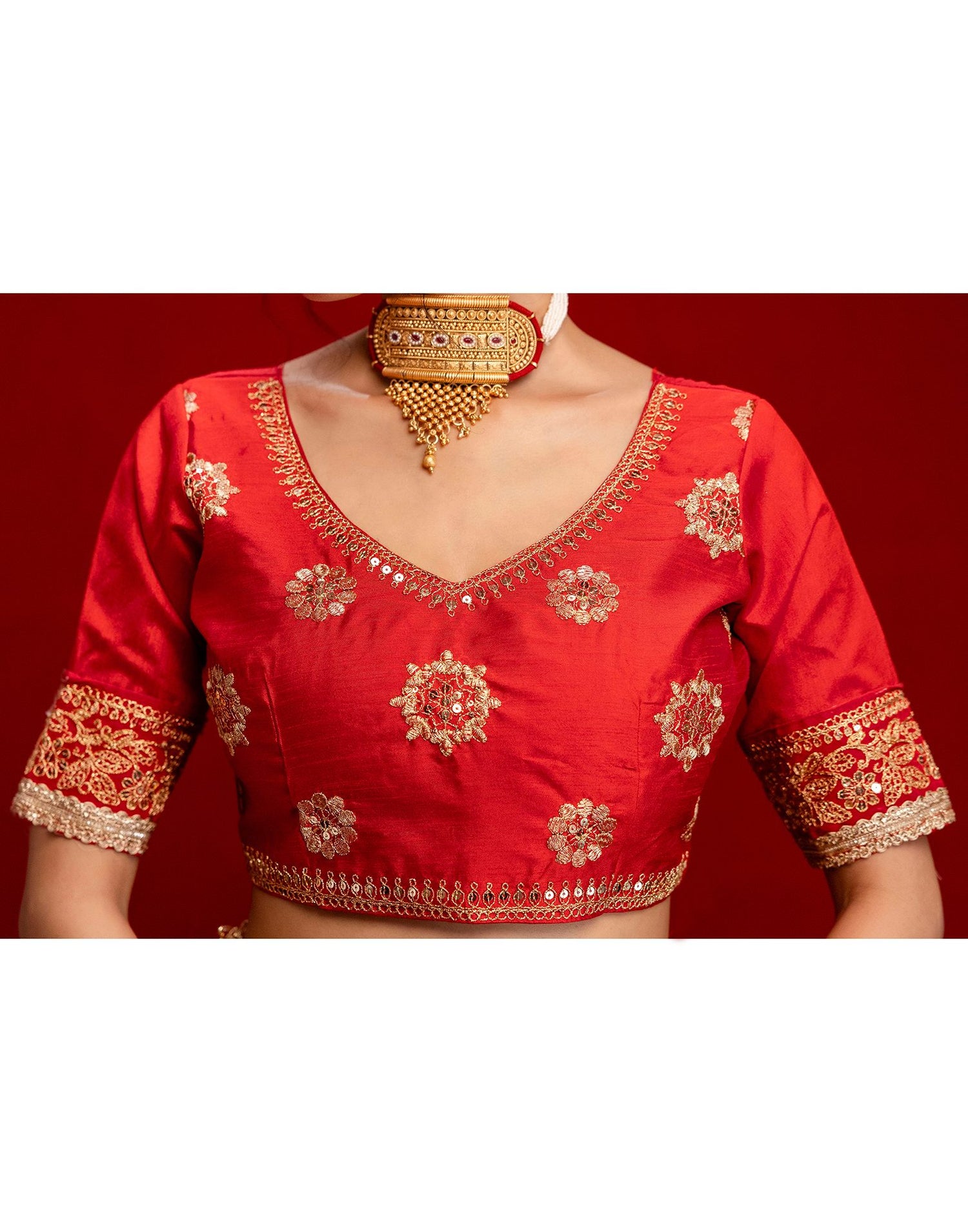 Orange Vichitra Silk Sequence Embroidery Lace Saree