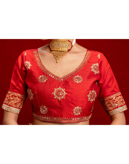 Orange Vichitra Silk Sequence Embroidery Lace Saree