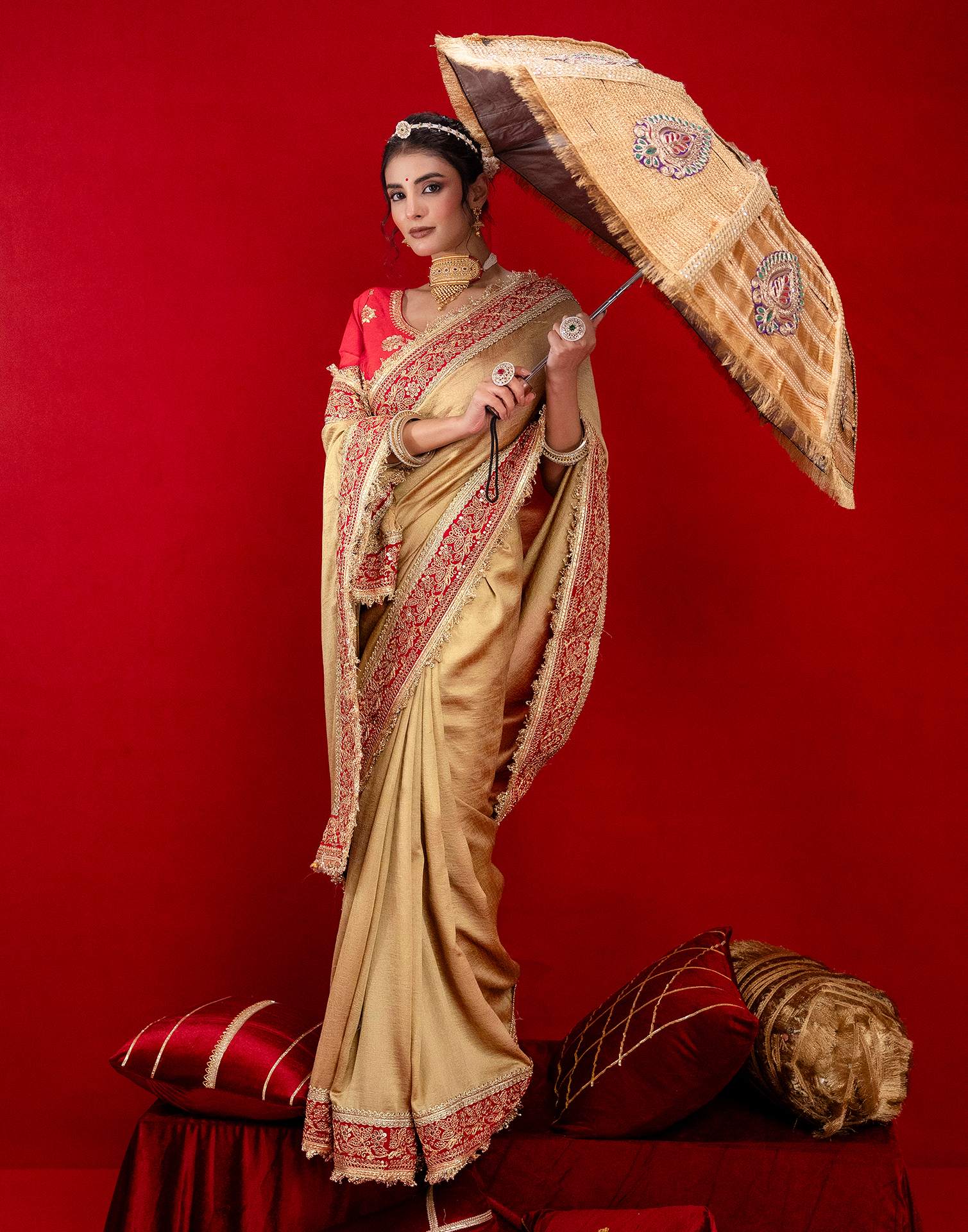 Khaki Vichitra Silk Sequence Embroidery Lace Saree
