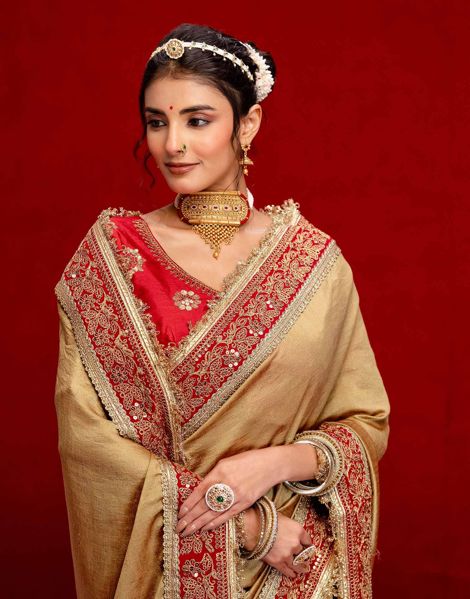 Khaki Vichitra Silk Sequence Embroidery Lace Saree