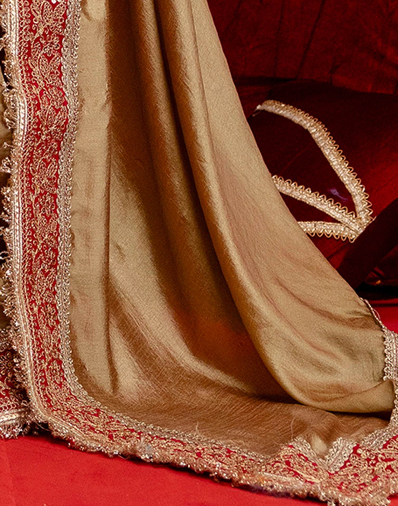Khaki Vichitra Silk Sequence Embroidery Lace Saree